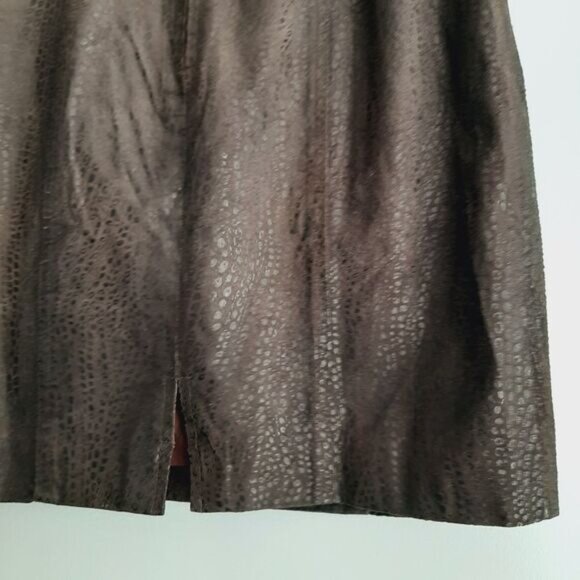 DANIER Reptile Pattern 100% Genuine Suede Leather Pencil Knee Length Brown Sz 4 - Picture 13 of 14